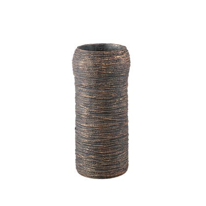 PTMD Ricci Black Cement Pot Ribbed Round High M Zwart