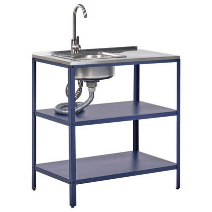 Beliani-VILAMA-Buitenkeuken met spoelbak-Blauw-80x50x92 cm-Staal
