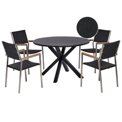 Beliani-MALETTO|GROSSETO-Tuinset 4-zits-Zwart-Aluminium|Rotan|Glas