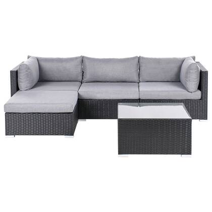 Beliani - SANO - Loungeset voor 4 - Zwart - Rechtszijdig - PE rotan