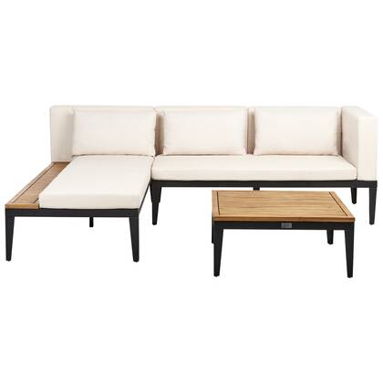 Beliani-BRACCIANO-Loungeset 3-zits-Licht-Gecertificeerd acaciahout Beige