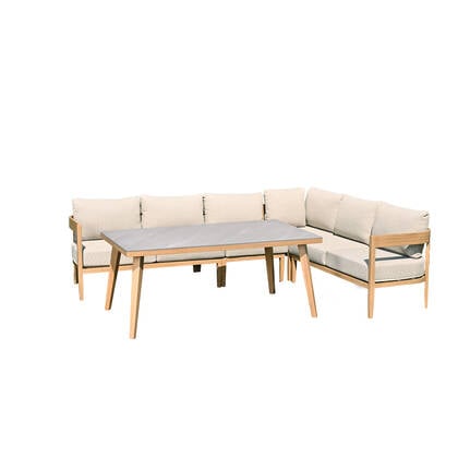 Carrara lounge-diningset - 5-dlg. - light teaklook - sand - Centostone Bruin