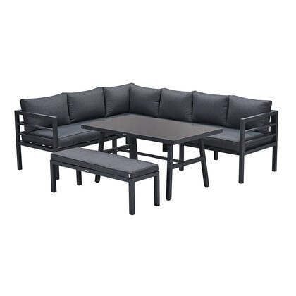 Bleco lounge-diningset - carbon black|reflex black - 7 personen Zwart
