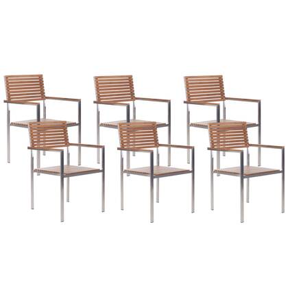 Beliani-VIAREGGIO II-Tuinstoel set van 6-Lichte houtkleur-Teakhout Bruin