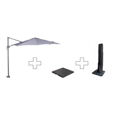 Zweefparasol Hawaii S - met voet en hoes - Licht - 300 cm Grijs