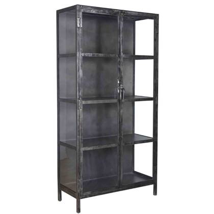 AnLi Style Vitrinekast Rift metal 2 deuren Zwart