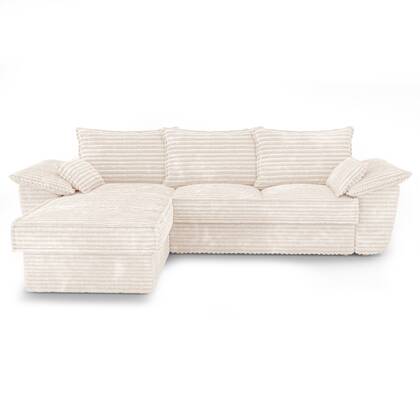 XXL room ribfluweel linker hoekbank 257cm Crème