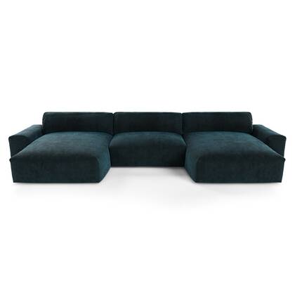 Pauw fluwelen 5-zits panorama bank 420cm Blauw