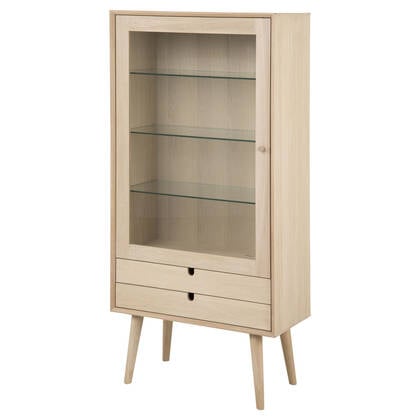 Hjem Interiors Tilda Blank Eiken Vitrinekast met 1-Deur en 2-Lades Bruin