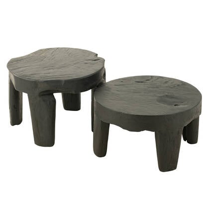 J-Line tafel Rond - hout - - set van 2 Zwart