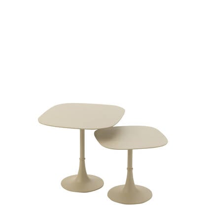 J-Line bijzettafel Vierkant - ijzer - ivoor - set van 2 Beige