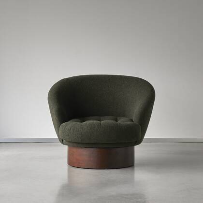 Tikamoon - Fauteuil in massief mindihout en groene bouclé stof Ines, 1-zit
