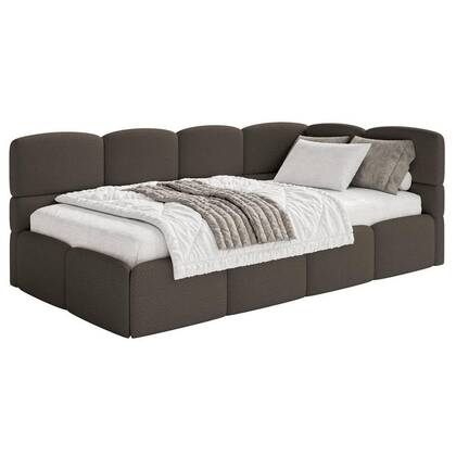 NADUVI Collection Jeugdbed Chloe rechts bouclé 90x200 met opbergvak Bruin