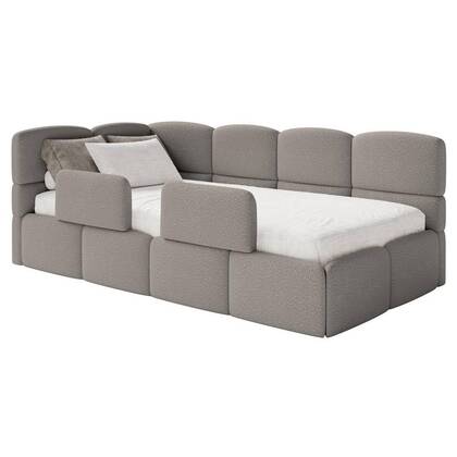 NADUVI Collection Jeugdbed Chloe links bouclé 90x200 met opbergvak en Grijs