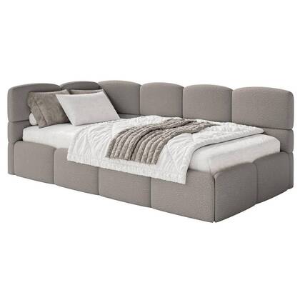 NADUVI Collection Jeugdbed Chloe links bouclé 90x200 met opbergvak Grijs