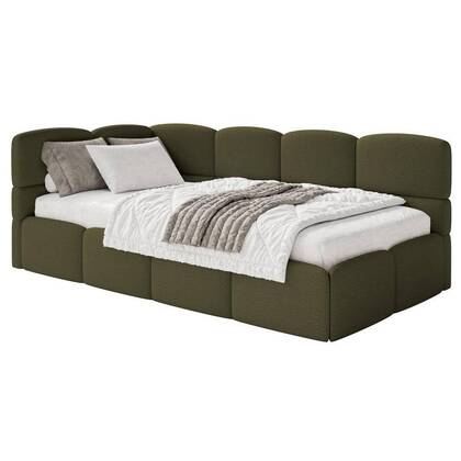 NADUVI Collection Jeugdbed Chloe links bouclé 90x200 met opbergvak Groen
