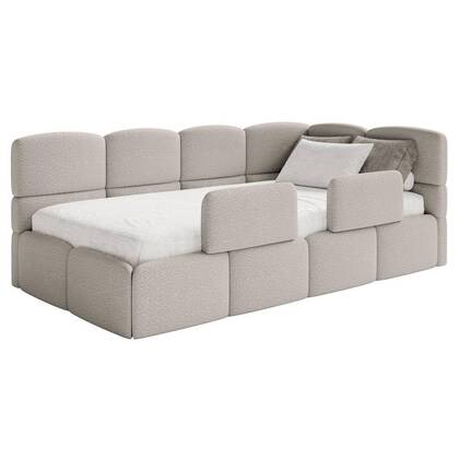 NADUVI Collection Jeugdbed Chloe rechts bouclé 90x200 met opbergvak en Beige