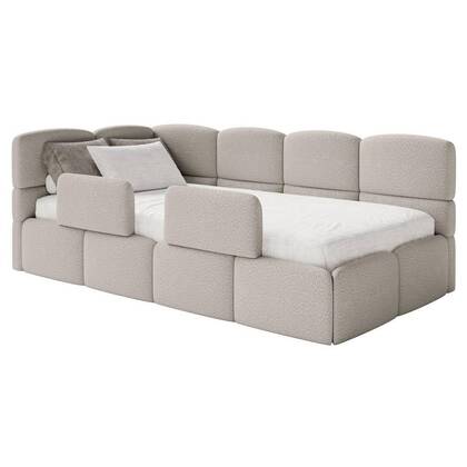 NADUVI Collection Jeugdbed Chloe links bouclé 90x200 met opbergvak en Beige