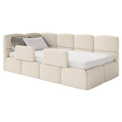 NADUVI Collection Jeugdbed Chloe links bouclé 90x200 met opbergvak en Wit