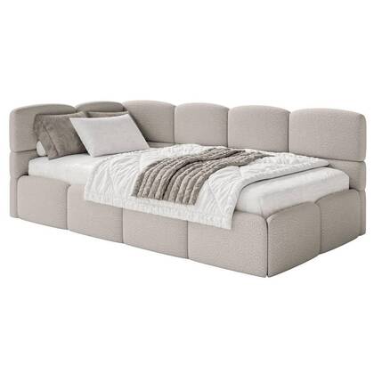 NADUVI Collection Jeugdbed Chloe links bouclé 90x200 met opbergvak Beige
