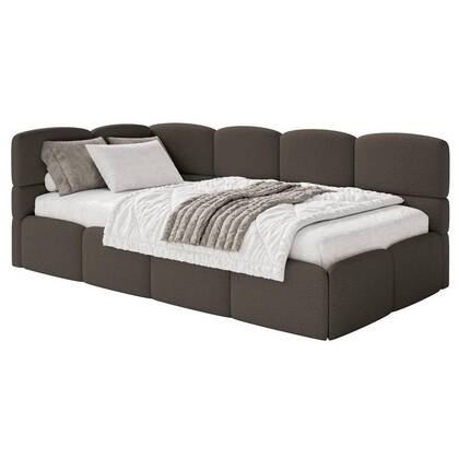 NADUVI Collection Jeugdbed Chloe links bouclé 90x200 met opbergvak Bruin