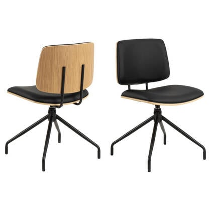 Hjem Interiors Kron Draaistoel Zwart Kunstleder | Eiken set van 2 Beige