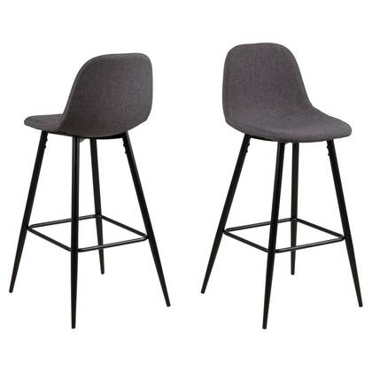 Giga Living - Barkruk Grijs|Zwart - Zithoogte 75cm - Willy - Set van 2