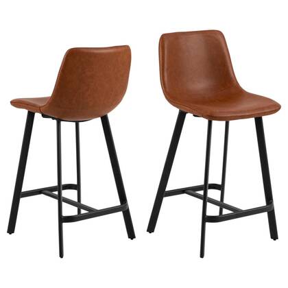 Giga Living - Barstoel Bruin Pu Leer - Zithoogte 63cm - Isdal - Set van 2