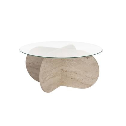 Calicosy - Salontafel met gehard glazen blad AERIS - Travertijneffect Beige