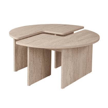 Calicosy - Set van 2 Salontafels MOIRA - B90 cm - Travertijneffect Beige