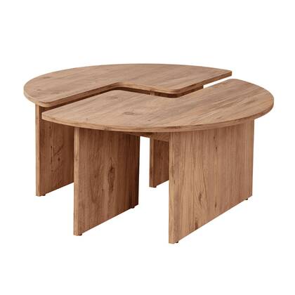 Calicosy - Set van 2 Salontafels MOIRA - B90 cm - Pijnboomeffect Bruin