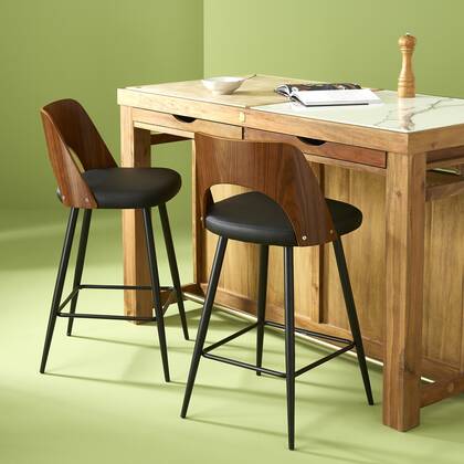 Signature - Barkruk AUSTIN - Zwart vinyl Blauw