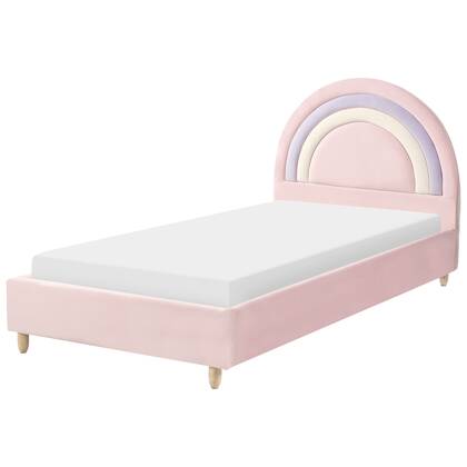Beliani - LANDEILLAU - Eenpersoonsbed - Roze - 90 x 200 cm - Fluweel