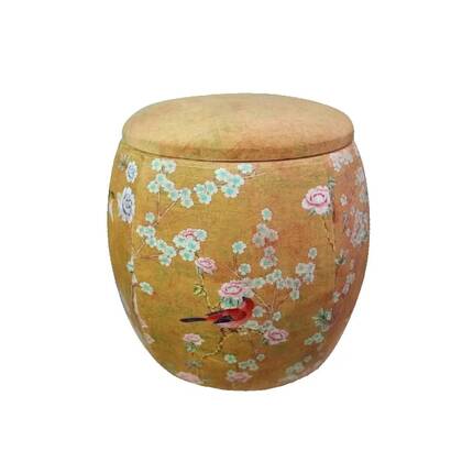 Fine Asianliving Opbergpoef Beige Gestoffeerd Vogels Multicolor