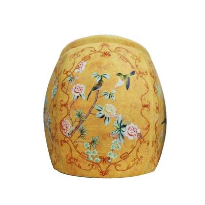 Fine Asianliving Opbergpoef Gestoffeerd Geel Vogels Multicolor