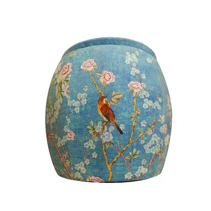 Fine Asianliving Opbergpoef Gestoffeerd Blauw Vogels Multicolor