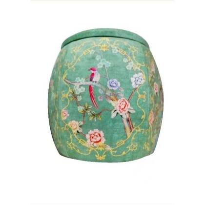 Fine Asianliving Opbergpoef Gestoffeerd Groen Vogels Multicolor