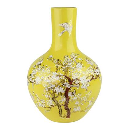 Fine Asianliving Chinese Vaas Geel Bloesems Multicolor