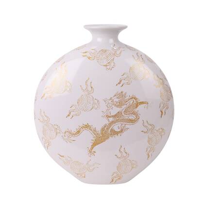Fine Asianliving Chinese Vaas Porselein Wit Draak Multicolor