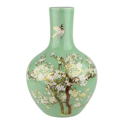 Fine Asianliving Chinese Vaas Mint Bloesems Multicolor