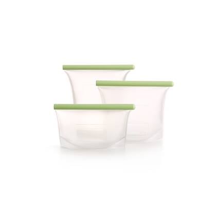 Vershoudzak Staand, set van 3, 0,5 L + 1 L + 1,5 L, Herbruikbaar - Green Groen