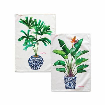 Porcelain Keukenhanddoek 2 stuks 70x50 cm Happyfriday, Veelkleurig, 100% katoen, de kwaliteit van 200 Gr x m2 Multicolor
