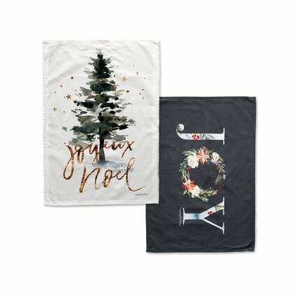 Joyeux Keukenhanddoek 2 st 70x50 cm Xmas, Veelkleurig, 100% katoen, de kwaliteit van 200 Gr x m2 Multicolor