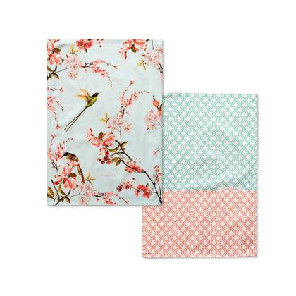 Chinoiserie Keukenhanddoek 2 stuks 70x50 cm Happyfriday, Veelkleurig, 100% katoen, de kwaliteit van 200 Gr x m2 Multicolor