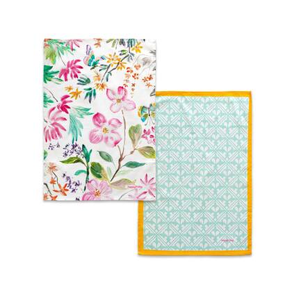 Enchant Keukenhanddoek 2 stuks 70x50 cm Happyfriday, Veelkleurig, 100% katoen, de kwaliteit van 200 Gr x m2 Multicolor