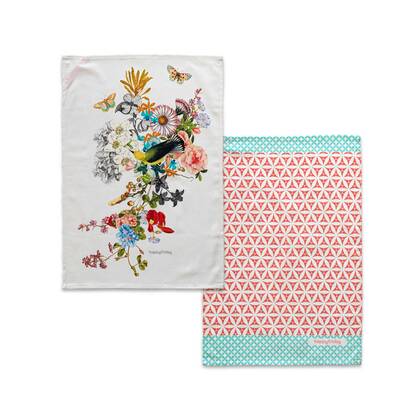 Floral branch Keukenhanddoek 2 stuks 70x50 cm Happyfriday, Veelkleurig, 100% katoen, de kwaliteit van 200 Gr x m2 Multicolor