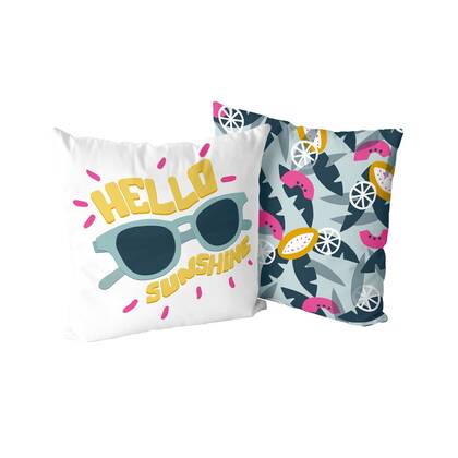 Hello sunshine Decoratieve kussen 50x50 cm (Set van 2) Aware, Veelkleurig, 100% katoen, de kwaliteit van 200 Gr x m2 Multicolor