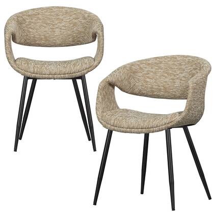 WOOOD Yossi Eetkamerstoelen Met Metalen Zwarte Poot - Zand - Set van 2 Beige