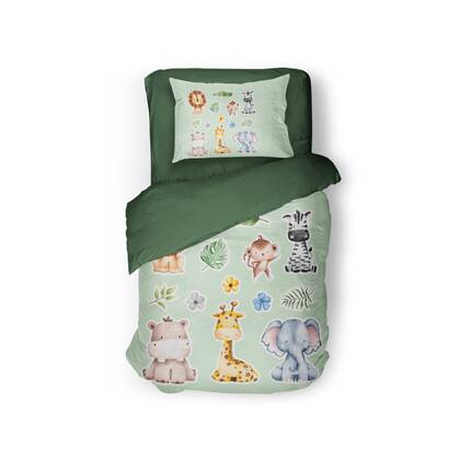 Eleganzzz Kinder Dekbedovertrek Micropercal Savanne Safari - green 140x220|240cm Groen