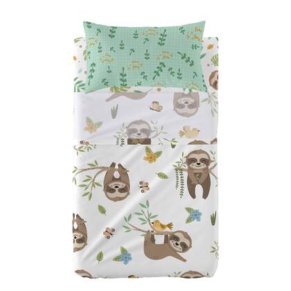 Happy sloth Laken Set ledikant 2-delig Moshi Moshi, Veelkleurig, 100% katoen, de kwaliteit van 150 TC Multicolor